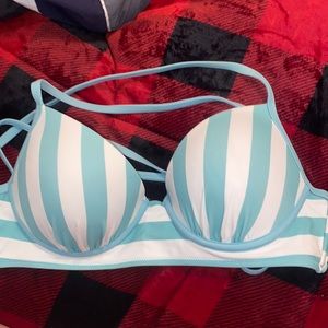 Teal and White striped bikini top